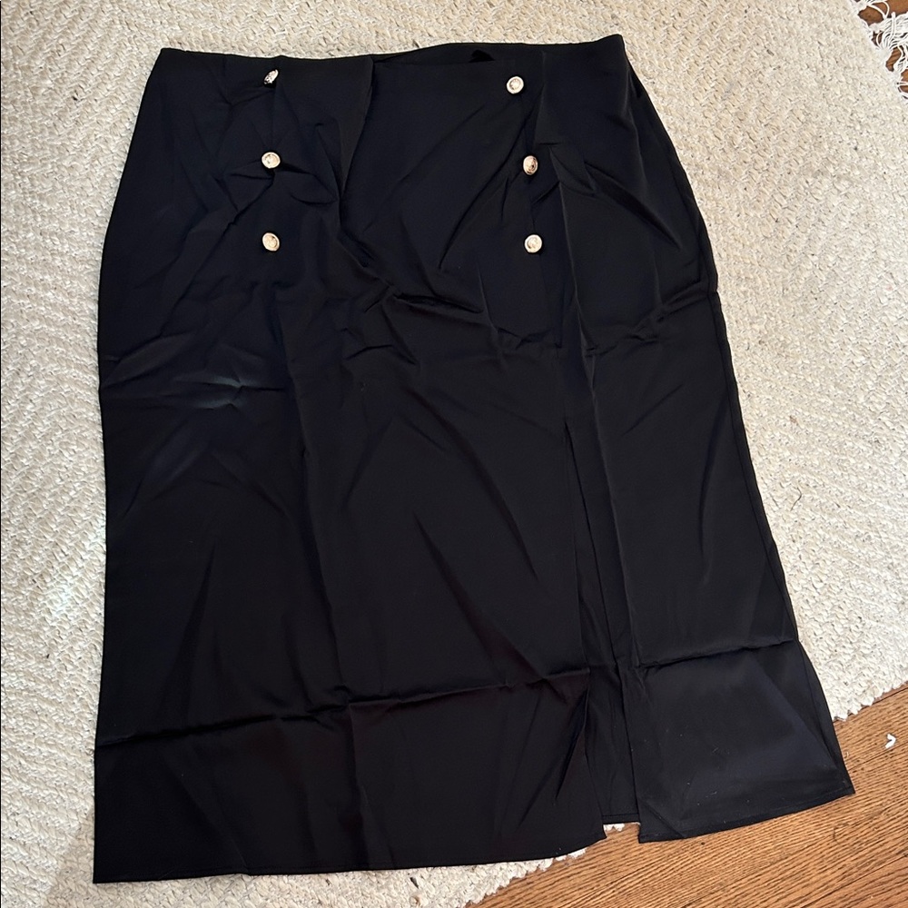 Cider Black Pencil Skirt with Button Accents